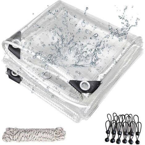 Bâche Transparente avec œillets pour l'extérieur, bâche en PVC Transparent 420g/m², 20 Serre-câbles, 12 élastiques Boules, Corde de Fixation 10 m, Convient Pavillons(1Mx2M) A 1Mx2M (1/5)
