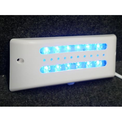 Luminaire LED couleur bleu 3.5W pour balisage 230V à detecteur PIR + crépusculaire 200x80x25mm IP40 RWB180 BALI DIETAL 75618 (1/4)