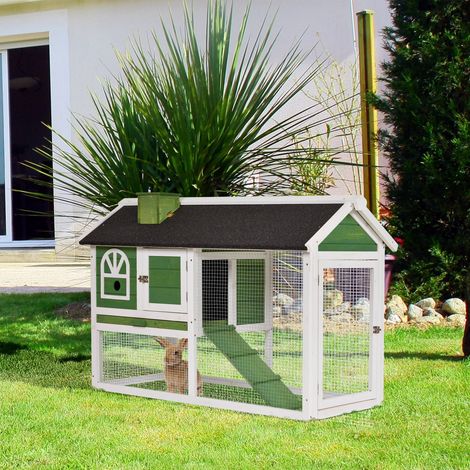 Jaula para Conejos Grande 120x60x79 cm con Techo Asfáltico Bandeja Extraíble Escalera y Chimenea para Exterior Verde (1/5)