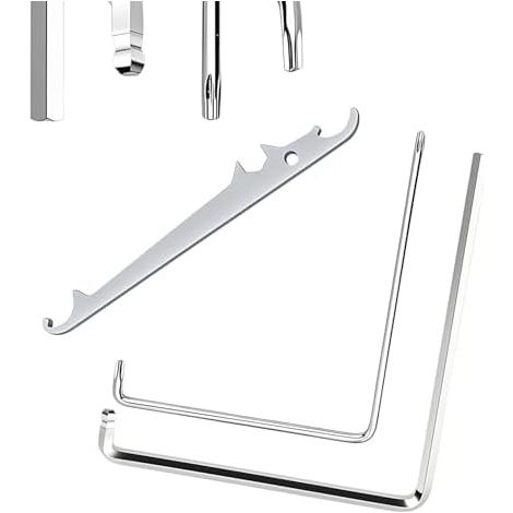 Kit de clés de réglage pour fenêtres en acier haute qualité – avec tête sphérique et embout T15 – pour crémones et ferrures de fenêtres (2 clés + outil pour équerre d’angle) (1/5)