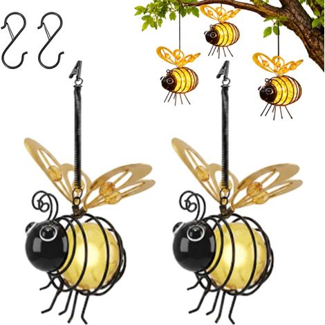 Lot de 2 Lampe Solaire Abeille Suspendue, LED Étanche, Éclairage de Jardin pour Terrasse, Clôture et Véranda, Jaune, Lot de 2 (1/5)