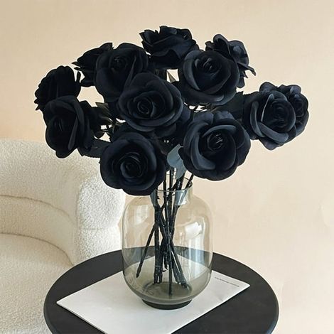 Rose gothique foncée, fleurs artificielles blanches, cercle intérieur rouge, décoration d'Halloween, fleurs artificielles en soie-AquaForge (1/4)