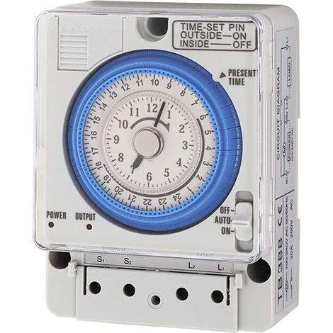 TB388 Mechanischer Zeitschalter, AC 250 V, 16 A, 15 Minuten/24 Stunden, manueller/automatischer Zeitschalter für Beleuchtung und Geräte (1/5)