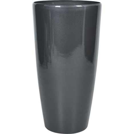 Indoor Outdoor Plant Flower Pot Black Stone Mixture High Gloss Round Tall 40 cm Modern Design TSERIA (1/5)