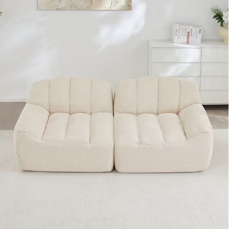 Divano modulare 2 posti beige bianco in fleece granellato con seduta profonda (1/5)