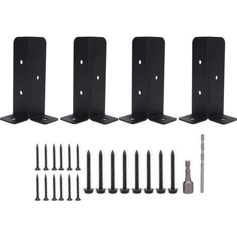 Supports d'ancrage de poteau robustes, 4 ensembles, kit de montage de base en métal, support de terrasse universel, clôture, porche, balustrade, supports de base de poteau en bois (1/5)