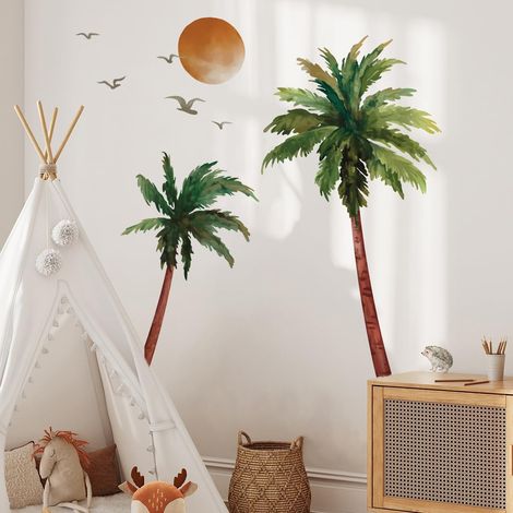 Stickers muraux Boho Palmier à décoller et coller Grand arbre tropical Plantes tropicales pour chambre à coucher, salon, chambre d'enfant (1/5)