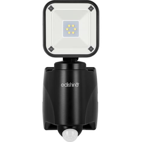 EDISHINE Projecteur LED extérieur IP44 étanche, détecteur de mouvement PIR à pile, détection 8m, lampe rotative 300LM, 6000K