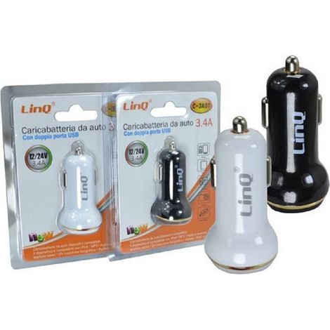 Linq - Caricabatterie Per Auto 2in1 2 Uscite Usb 3.4a 12/24v Smartphone Tablet Gps C-3a01 - (1/2)