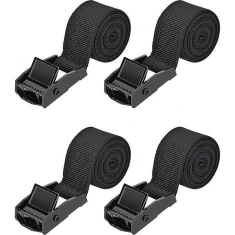 pièces - Sangles d'arrimage - Sangles d'arrimage - Sangles de fixation - 25 MM 1,5 mètres de long - fibres de polyester - Zwart - avec boucle - réglable - pour fourgons, vélos, remorques, bagages