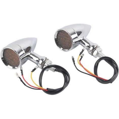 Un jeu de 2 clignotants universels à LED pour moto - 12V, lumière ambre, boîtier chromé, haute visibilité et étanche, facile à installer. (1/5)