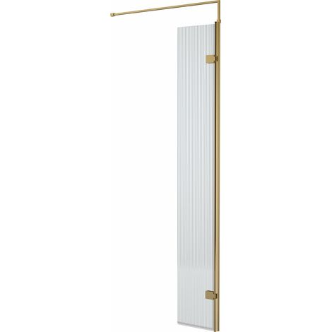 Hudson Reed 300mm x 1950mm Fluted Wetroom Swing Screen with Brushed Brass Fittings - WRFL19530BB (1/2)