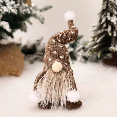 Décoration de lutin de Noël Ornements de Noël Cadeau de Thanksgiving Peluche de gnome suédois Figurine elfe du Nether Poupée Bureau Petit Mignon Kaki (1/4)