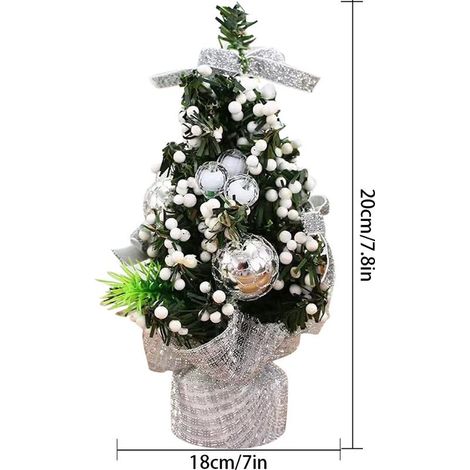 Table Christmas Tree, 20 cm Mini Artificial Christmas Tree with Coloured Christmas Balls and Ornaments, Small Christmas Tree for Tabletop, for Home Decoration Christmas (Silver) (1/4)