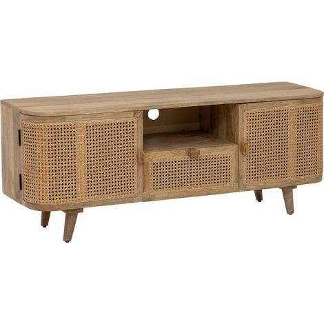 Made In Meubles – Meuble TV en bois de manguier et cannage Palma – Dimensions 56x140x40 cm – Design bohème avec portes en cannage – Entretien facile (1/5)