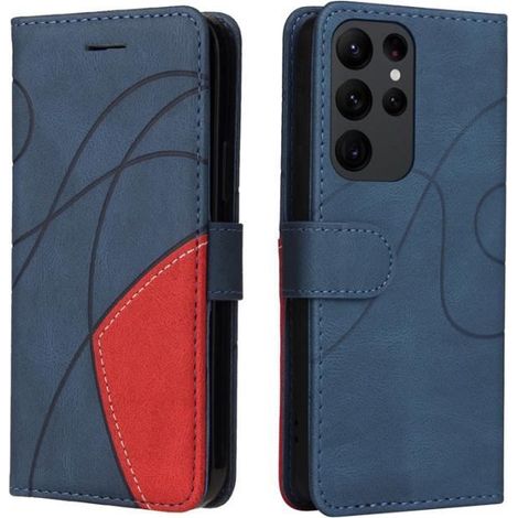 Coque pour Samsung Galaxy S23 Ultra 6.8\",Case PU Cuir Portefeuille Housse et Magnétique Flip Pochette Étui à Rabat (Bleu et rouge) (1/4)