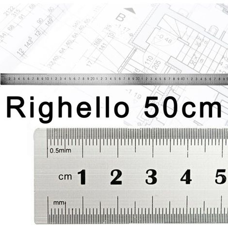 Righello Metro 1mm A 50cm Metallo Acciaio Riga Multifunzione Segnatura Cm E Inch (1/2)