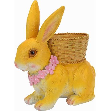 Lapin Pot De Fleurs Résine Processus Lapin Ornement Avec Panier Arrière Décoration Extérieure Pour Cour Jardin Jaune. (1/5)