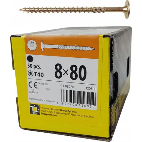 Vis à bois plate 8x80 Torx - Résistantes - Idéales pour construction - Haute qualité