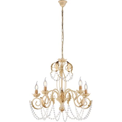 Lampadario in ferro Avorio Decape e Oro strass damasco cinque luci 63x h65 cm (1/3)