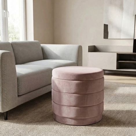 Blush Pink Storage Ottoman with Tray Top (1/3)