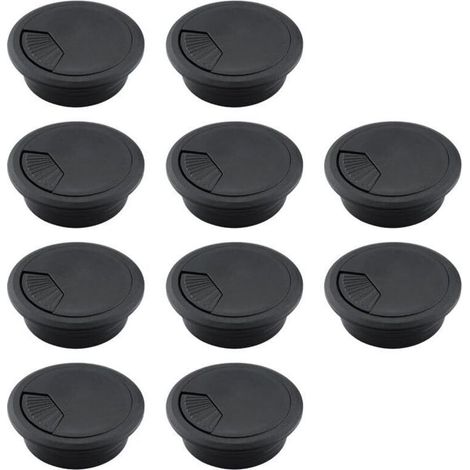 Passe-câbles de bureau, cache-câbles en plastique ABS, organiseurs de câbles réglables et amovibles – Lot de 10, 60 mm, noir (1/5)