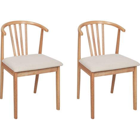 Conjunto de 2 sillas de comedor elegante asiento tapizado madera clara beige claro Craig