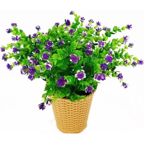 Fleurs d'eucalyptus artificielles, bouquet de plantes vertes artificielles, fleurs décoratives en plastique pour jardin/maison/mariage/fête, lot de 4 (violet)-AquaForge (1/5)
