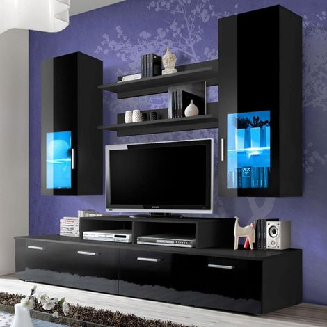 Meuble TV Mural Design "Mini" 200cm Noir (1/5)