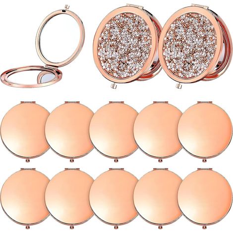 Lot de 12 Miroirs de Poche avec Strass, Miroirs Compacts Maquillage Or Rose (1/5)