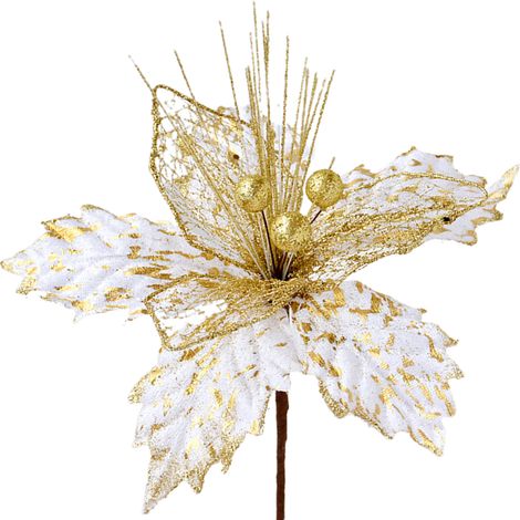 Fleurs en soie pour décorations de Noël, poinsettias artificiels aux pétales délicats et aux tiges souples, bâtonnets de fleurs rustiques pour Noël-AquaForge (1/3)