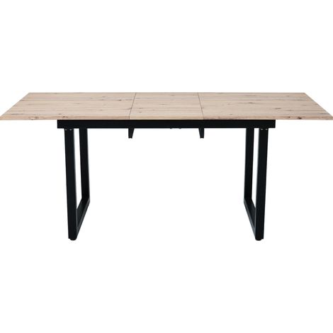 Table à manger extensible industrielle L140/180 x P80 x H75 cm en MDF effet chêne et métal noir (1/5)