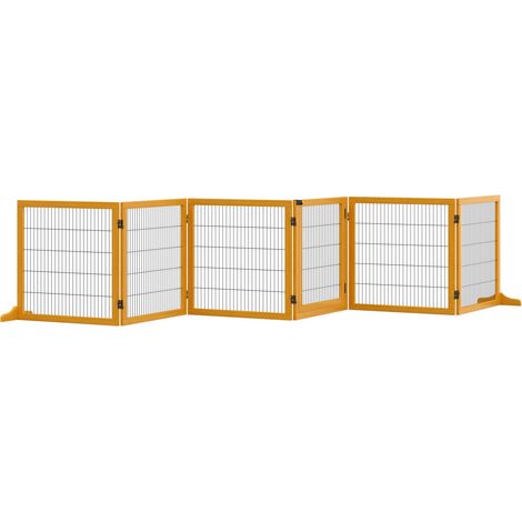 Cancelletto di Sicurezza Pieghevole per Animali Domestici 432x36x70 cm in Legno e Acciaio Giallo (1/5)