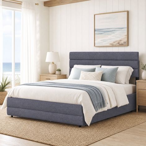 DESMIU Lit Banquette 140 × 200 cm 2 places avec 2 tiroirs et lit gigogne, sans matelas, gris (1/4)