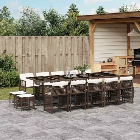 15-tlg. Garten-Essgruppe mit Kissen Braun Poly Rattan (1/5)
