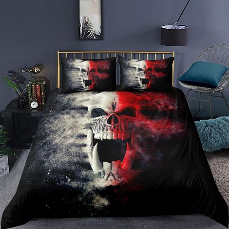 Parure de lit gothique 3D - 135 x 200 cm - 2 pièces - Avec fermeture éclair - En microfibre douce et agréable - Pour enfant - Avec housse de couette et taie d'oreiller de 80 x 80 cm (1/5)