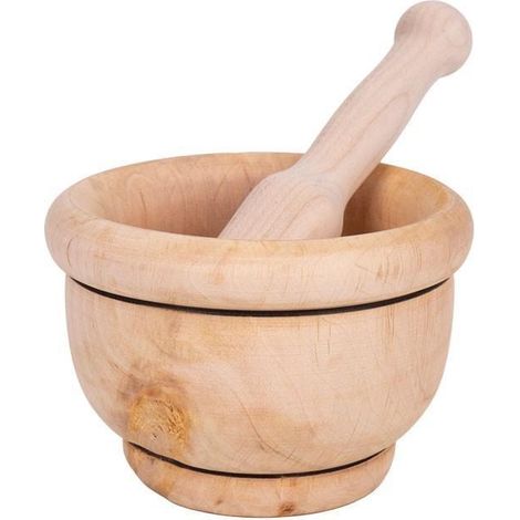 Mortero de madera de abedul Ø14 cm con maza ergonómica para cocina saludable (1/5)