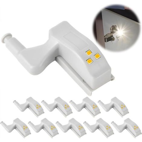 Lot de 10 LumièRes CharnièRe Led Pour CharnièRe Porte Placard, éClairage SpéCial Avec Capteur Automatique, Lampe De Placard Sans Fil (1/4)