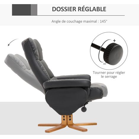 HOMCOM Fauteuil relax inclinable repose-pieds pouf coffre rangement similicuir noir