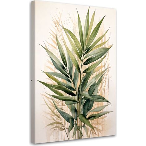 Quadro su tela, Foglie verdi acquerello beige natura - 80x120 (1/3)