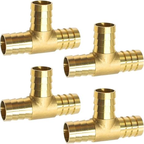4 Pièces Connecteurs de Tuyau en Laiton 3 Voies en T 19mm Raccord Tuyau d'arrosage Raccord en laiton à Barbelé pour Carburant, Air, Eau, Gazole (1/5)