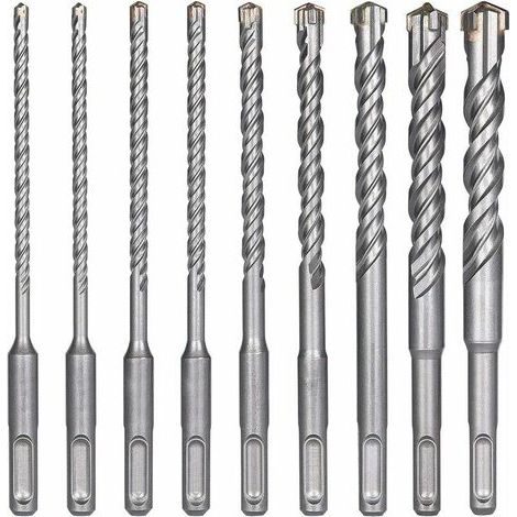 Punte per trapano per calcestruzzo di alta qualità - Set di 9 punte per trapano elettrico SDS-Plus per calcestruzzo, mattoni, pietra naturale
