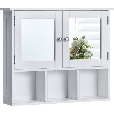 Armoire Murale de Salle de Bain Priano, Miroir, Rangement, Blanc, 2 Portes 3 Compartiments (1/5)