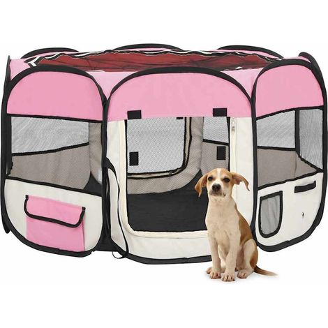 Parc pliable pour chien avec sac de transport-Abri pour chien-Chenil Rose 110x110x58cm 411637 (1/5)