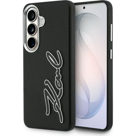 Karl Lagerfeld Schutzhülle mit genarbtem Logo aus Metallharz für Samsung Galaxy S26, Schwarz (1/5)