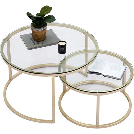 Couchtisch 2-in-1 aus Eisen mit gehärtetem Glas – runder moderner Beistelltisch für kleine Wohnungen, Wohnzimmer und Sofa-Seite