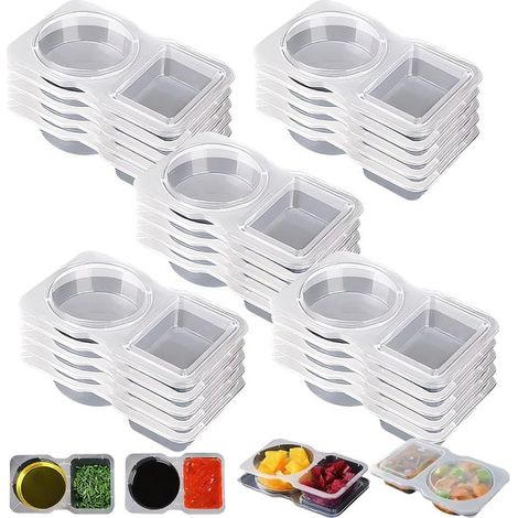 Boîte à épices avec couvercle à deux compartiments, 25 récipients à sauce transparents avec deux compartiments intégrés, petite boîte à épices réutili (1/5)