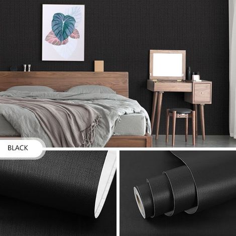 1 Rouleau Papier Peint Adhésif Noir 45CM x 10M PVC Imperméable Film Décoratif pour Cuisine Meuble Armoire