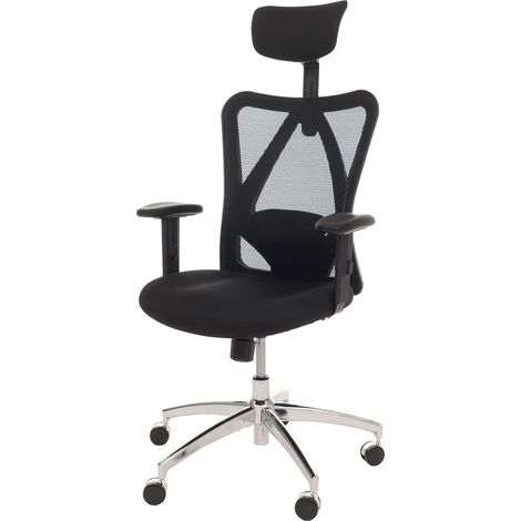 Chaise de bureau HWC-O64 chaise de bureau ergonomique appui-lordose réglable accoudoir - noir (1/5)
