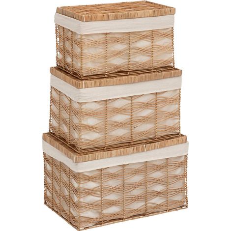 Set de 3 Malles de rangement en Fer et Rotin L 59 L 55 et L 50 cm - Atmosphera (1/5)